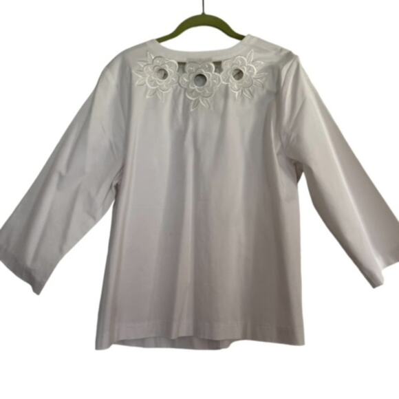 Bob Mackie Womens Size Large NEW 3/4 Sleeve White Embroidered Cut-Out Jacket - Picture 4 of 9